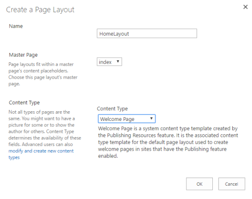 SharePoint new page layout popup
